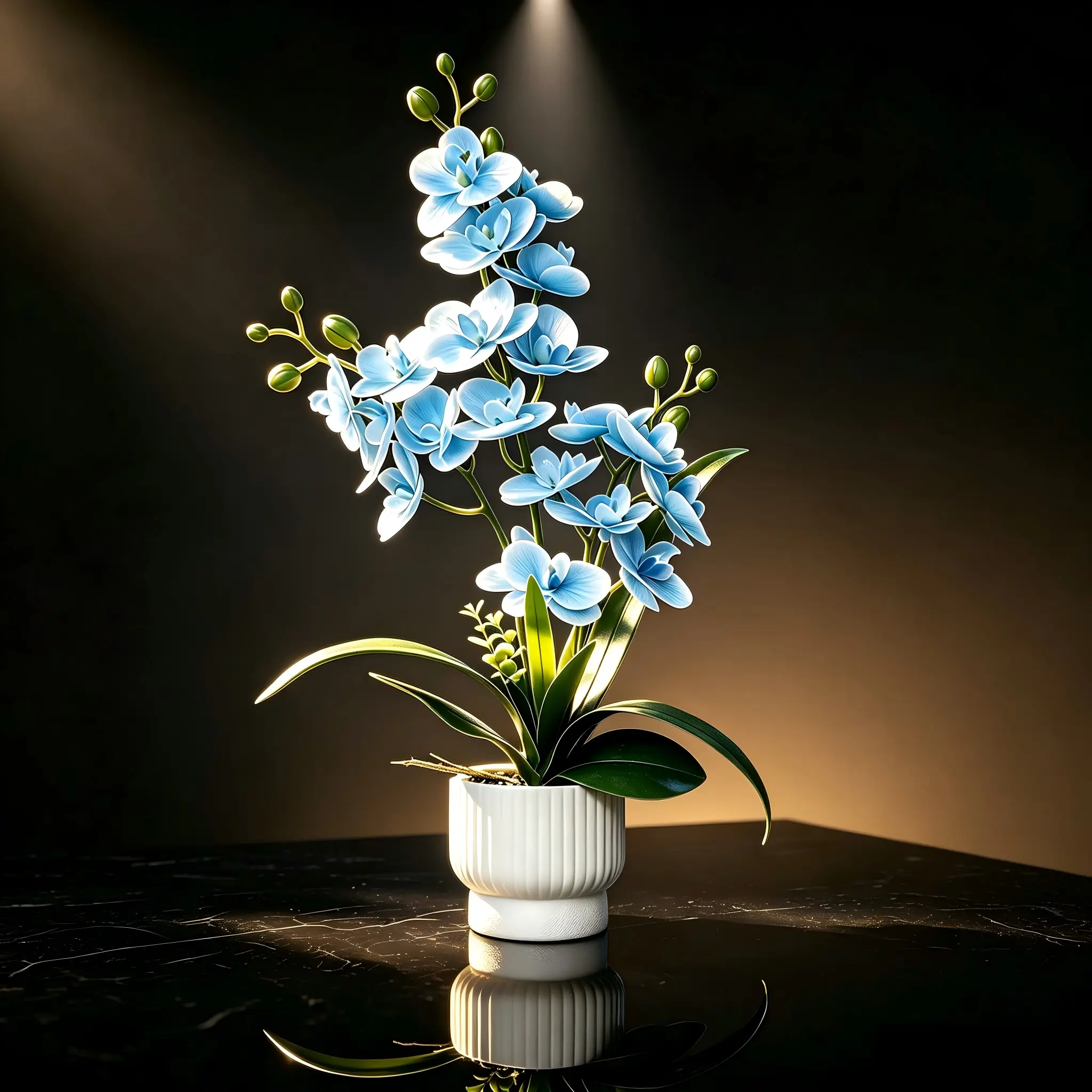 Artificial Blue Phalaenopsis Orchid Plant, UV Resistant Fake Orchid Flower in Pot, Realistic Faux Orchid for Home Decor, Wedding, Christmas, Valentine, Housewarming Gift, Indoor Table Centerpiece