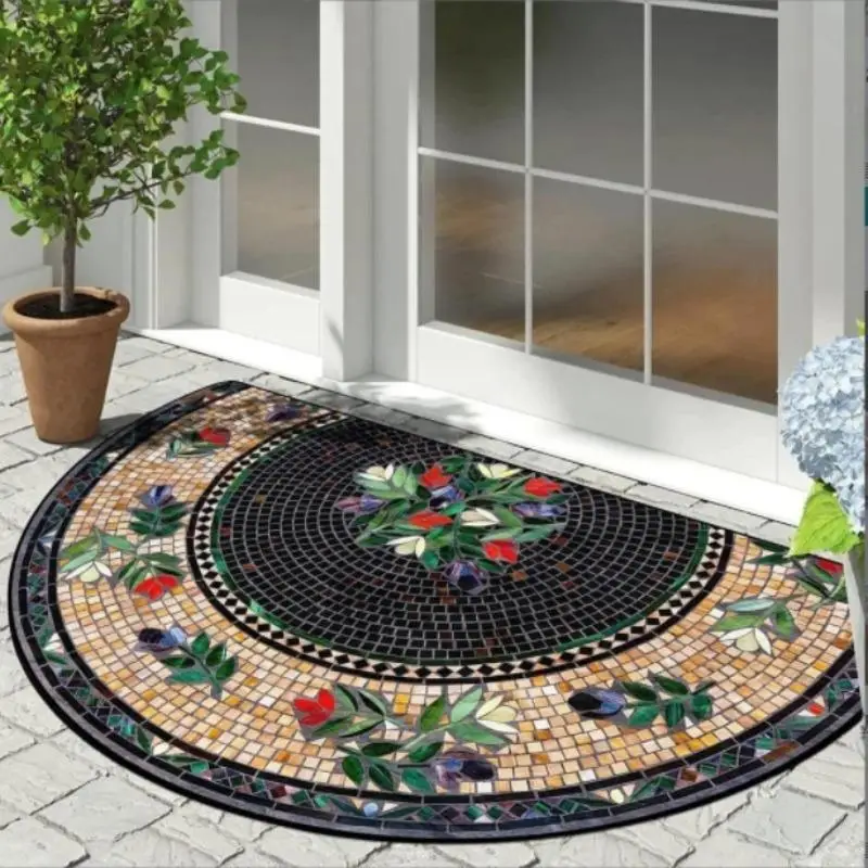 Flower Pattern Semi-circular Welcome Door Mat, 1 Count Non-slip Washable Floor Mat, Home Decor Rugs for Home Living Room Bedroom