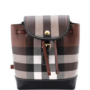 Pre-owned BURBERRY Canvas Coated Backpacks Flap Backpack House Check Coated Canvas Micro by Rebag