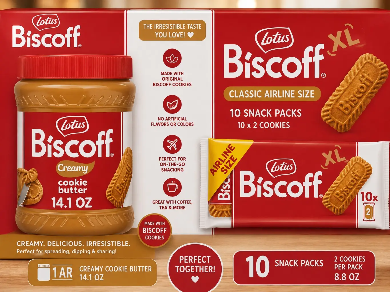 Creamy Cookie Butter & Crunchy Cookie Variety Pack, Smooth Cookie Spread with XL Snack Cookie Packs, 2-Piece Bundle
