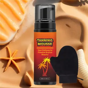 Self Tanning Mousse, Sunless Tanning Foam, Free Gloves, Plant Ingredients, 7-day Stripe Free Effect, Sunless Fast Bronzing Luster, 1-hour Fast Tanning, Suitable for All Light Cream Skin - 200ml