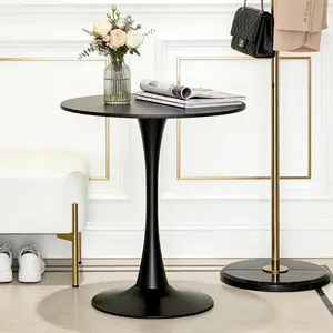 Mid Century Modern Black Round Pedestal Dining Table - 31.5'' Circle Tulip Table with Thick Tabletop & Metal Pedestal for Kitchen, Small Places, Living Room