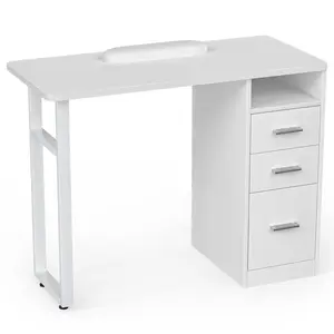 White Salon Manicure Workstation Storage Drawers Cabinet Built In Wrist Rest Acetone Proof Surface