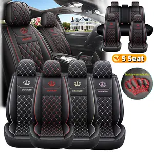 auto seat cover 5 Seat Car Seat Covers Fully Wrapped PU Leather Comfortable Breathable Anti-Slip Wear-Resistant with Crown Embroidery