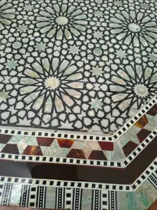 Mother of Pearls Table - Handmade Egyptian Coffee & End Table with Beech Wood Inlay - 20x16x16 Inches - Luxurious Moroccan Design