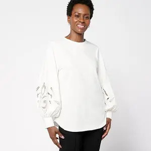 MarlaWynne WynneCollection Embroidered Eyelet Sleeve Shirt
