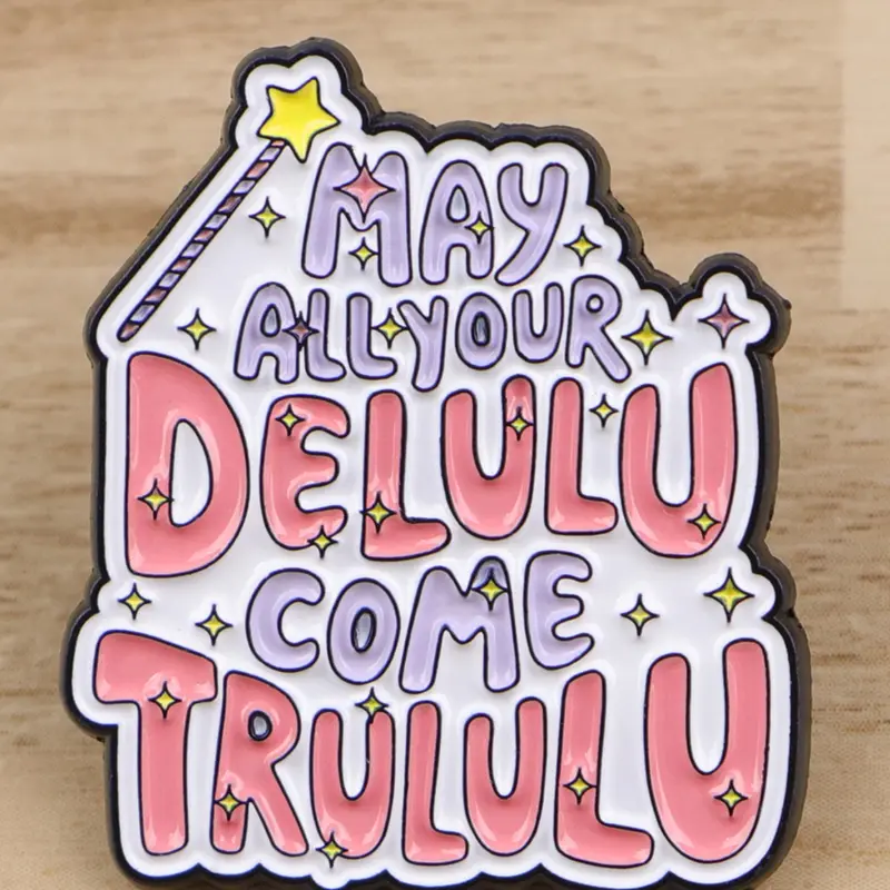 "May all your delulu come trululu" Personalized Zinc Alloy Pinback Letter Brooch Pin Badge, Unisex Fashion Accessory, Casual Style, Suitable for All Seasons, Stylish Coats Decoration
