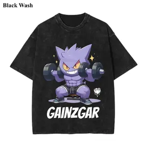 Vintage Gainzgar Wash Tee, Gainzgar Gym Graphic Tees, Pocket Monster T-Shirt, Unisex Anime Shirt, PKM Gift, Gym Workout Shirt, Menswear Womenswear Streetwear Top Fit Oversize