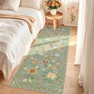 GARVEE Hallway Runner Rug 2x6 Washable Runner Rugs Non Slip Floral Area Rug Ultra-Thin Soft Flower Carpet Runners for Kitchen Entryway Laundry Bathroom, Green