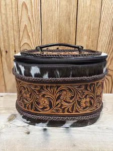 LARGE Cowhide & Tooled Leather Jewelry Box!