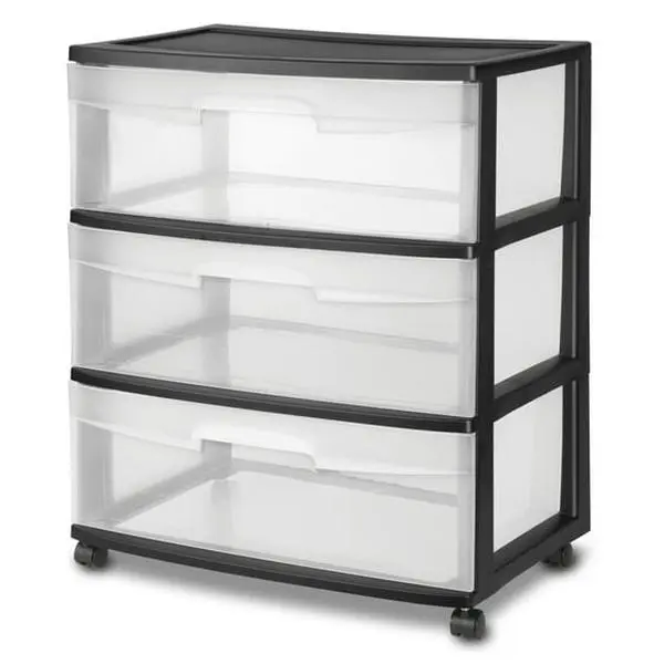 Sterilite Wide 3 Drawer Cart Black Sterilite Wide 3 Drawer Cart Black
