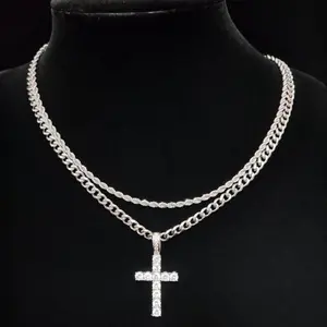 Stainless Steel Hip Hop Cross Twist Chain Layered Choker Trendy Versatile Necklace for Women & Men Matching Heart Charm Bracelets