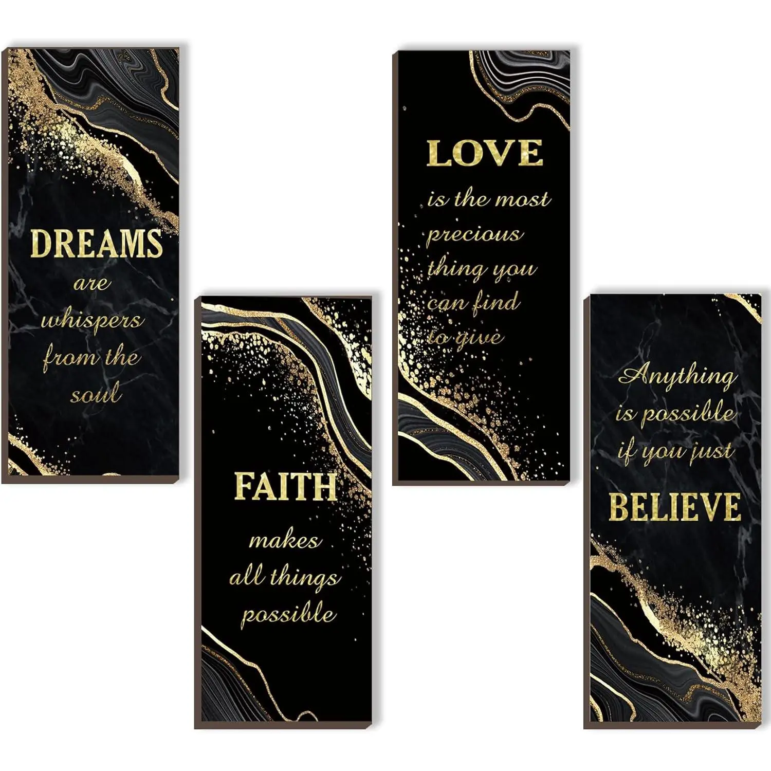 4-Piece Inspirational Rustic Wooden Marble-Style Black Wall Art Set, Home Decor Products, Black And White Faith Graphic Bathroom Decor Set (10x4 in)