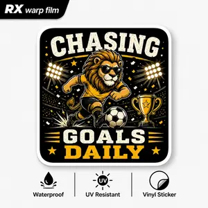 Soccer Lion Car Sticker, Chasing Goals Daily Football Vinyl Decal, Waterproof Sticker for Car Window Laptop Bottle Decoration