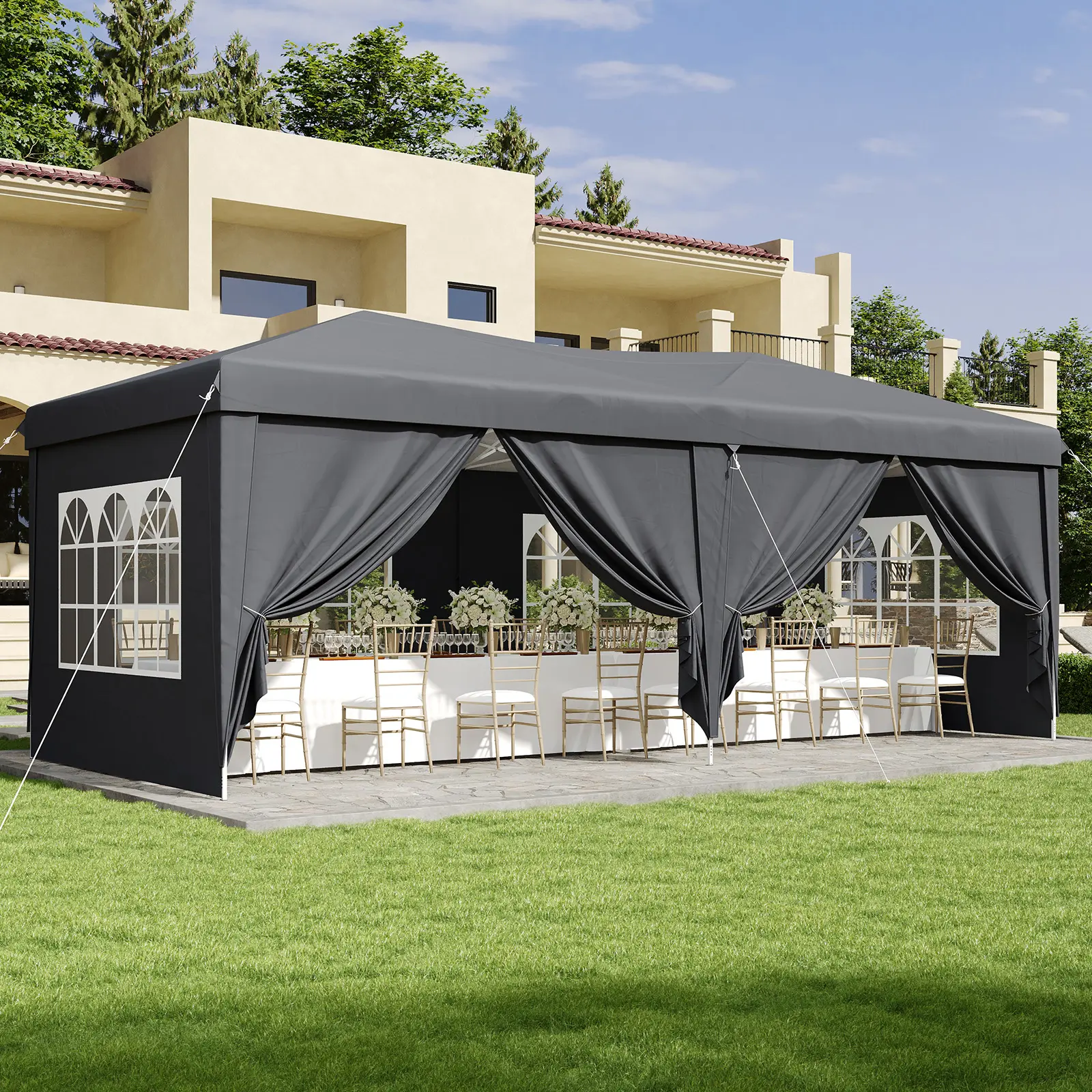 Jolydale 10x20 Pop-Up Canopy Tent with 6 Removable Sidewalls One-Touch Quick Setup Waterproof Outdoor Canopy with 3 Adjustable Height Portable Tents for Parties,summervibes,summerwins