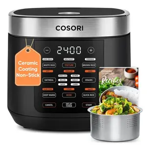 Cosori Rice Cooker 10 Cup, 24h Keep Warm, Non-stick Ceramic Inner Pot, 18 Functions Fuzzy Logic Rice Maker with Stainless Steel Steamer Basket, Sauté, Slow Cooker, Black