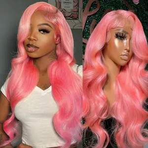Gk 13x6 Pink Lace Front Wig Human Hair 180% HD Lace Body Wave Wig for Women Strawberry Color 100% Unprocessed Brazilian Hair No Shedding Tangle Free HD Lace Body Wave Wig for Women Strawberry Color #SummerVibe