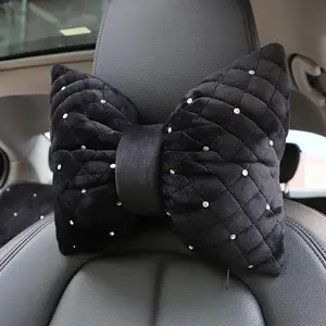 1PC Quality Diamond Bowknot Car Neck Pillow Rhinestone Auto Headrest Seat Support Waist Pillows Crystal Car Interior Accessories