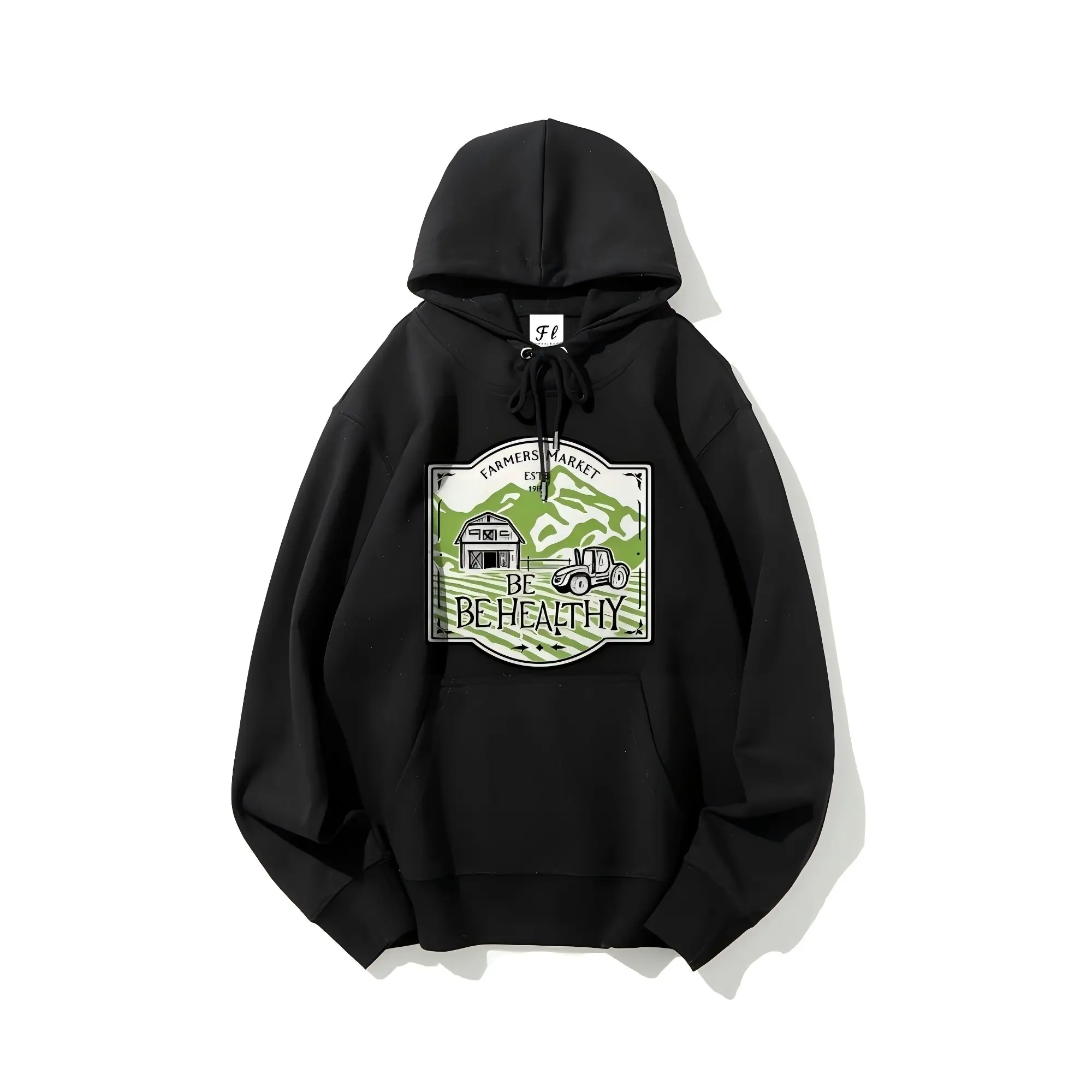 Vintage Farmers Market Farm Graphic Hoodie BE BE HEALTHY Tractor Barn Print Khaki Pullover Casual Countryside Farm Life Hooded Sweatshirt Farm Lover Daily Wear Gift