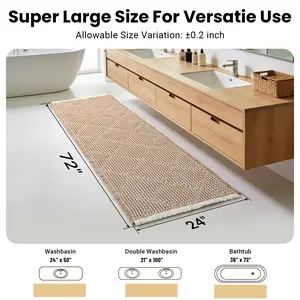 Furicher Extra Large Waffle Bath Mat(24"×72"），Brown and white， Non-Slip & Super Absorbent Bathroom Rug, Ultra Soft Decorative Floor Carpet, Machine Washable