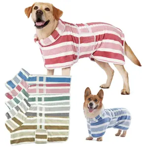 1 Quick-drying dog bathrobe, dog striped bathrobe jumpsuit, super absorbent pet bathrobe, adjustable abdomen with super soft fabric striped shape