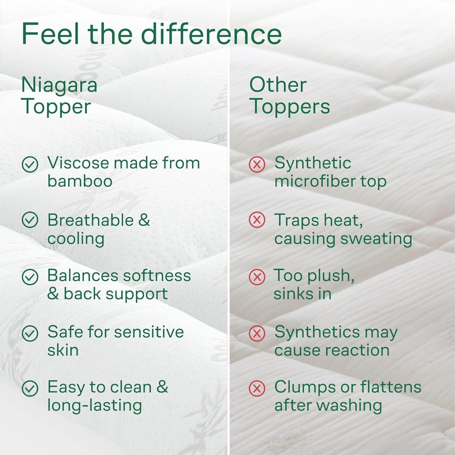 Naturally Cooling for Hot Sleepers, Viscose Made from Bamboo Pillow Top Mattress Pad for Back Pain Relief, Ultra Soft Mattress Topper