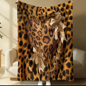 Wild Sweetheart Style Printed Blanket, Facecloth Blanket, Yellow and Brown Background Color with Irregular Black Leopard Spots, Creating A Wild, Luxurious Visual Texture, Four Seasons, Suitable for Sofas and Beds, Multi-Purpose Home Decorations