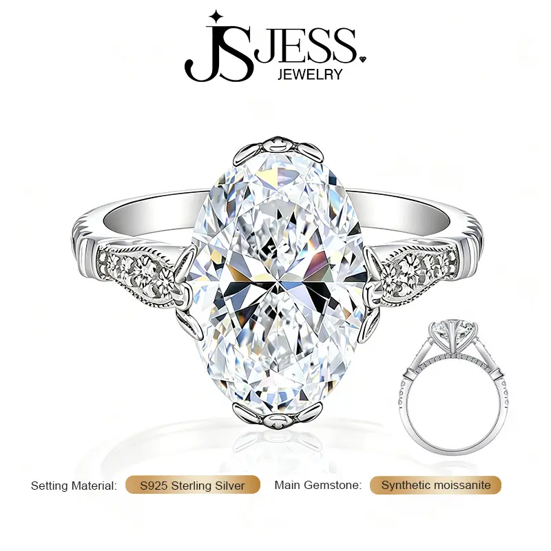 Women's S925 Sterling Silver Floral Engagement Ring Set, 4.5ct Oval Cut DE Color VVS1 Clarity Full Moissanite Main Stone Artificial Gemstone Ring