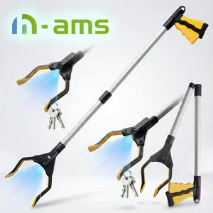 H-AMS 32" Reacher Grabber Tool, Rotating Head with LED Light & Magnetic Tip, Aluminum Lightweight Foldable Picker for Seniors, Garbage Picker Upper, Litter Pick Up, Grab Claw
