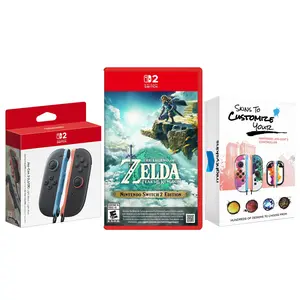 Nintendo Switch 2 Joy-Cons Blue/Red with Zelda Tears of the Kingdom MightySkins Code Bundle