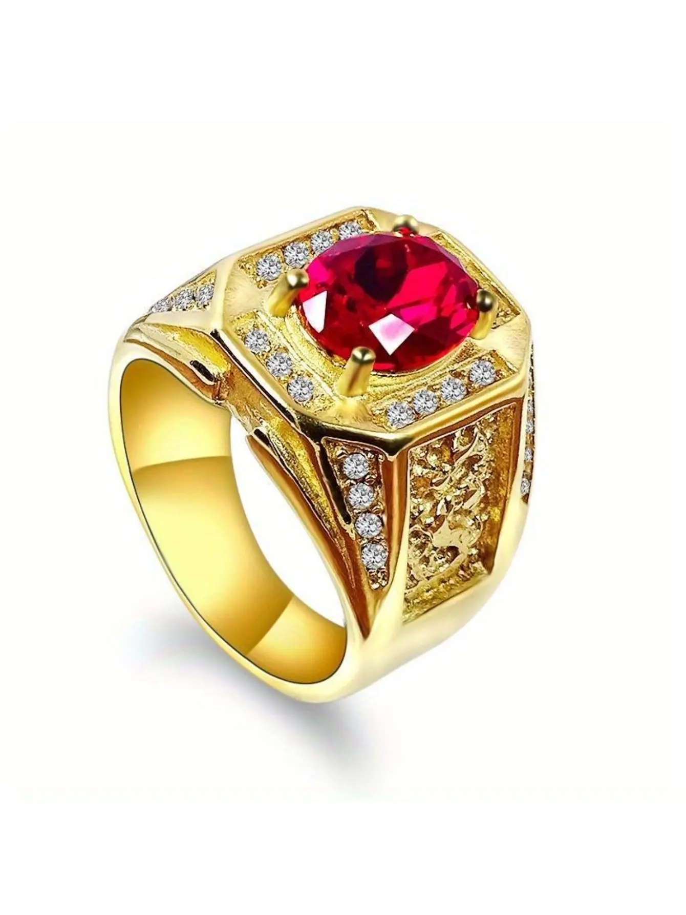Luxurious Zircon Dragon Patterned Ring, Flamboyant Stainless Steel Men's Ring, Vintage Hip-hop Style Jewelry, Suitable for Parties and Business
