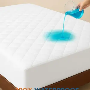 Waterproof Mattress Protector -Upto 16 Inches Deep Pocket Quilted Mattress Cover -Elastic Fitted Mattress Topper For Noiseless Bedding