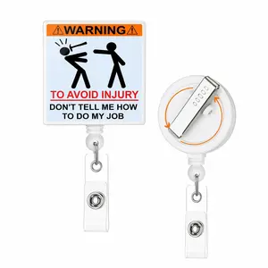 Warning To Avoid Injury Badge Reel, 1 Count Funny Badge Reel, Cute Badge Reels, Badge Reel, ID Holder, Retractable Badge, Nurse Badge Reel