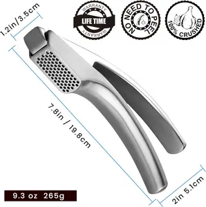 No Peeling Required Garlic Press Stainless Steel with Detachable Handle for Fine Mincing-Premium Garlic Mincer Tool, Rust-Proof, Easy to Clean, Dishwasher Safe Garlic Crusher with Lifetime Replacement