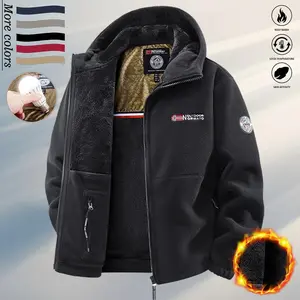 Men's Winter Warm Hooded Jacket, 100% Polyester Fiber Lined Zipper Coat with Details, Casual Sports Style, Long Sleeve, Regular Fit, Warm Windproof Solid Color, Trendy Versatile, Stand Collar Embroidered Details - Perfect Choice for Autumn Winter