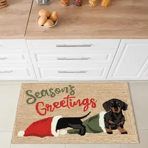 Lush Decor FRONTPORCH Indoor/Outdoor Hand Tufted Durable Area Rug - Transitional Pet Dog Decorative  (Dachsund Greetings)
