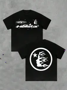 Men's Regular Fit Star & Moon Print Round Neck Tee, Unisex Graphic T-Shirt, Trending Y2K Graphic Tee, Retro Vintage Shirt