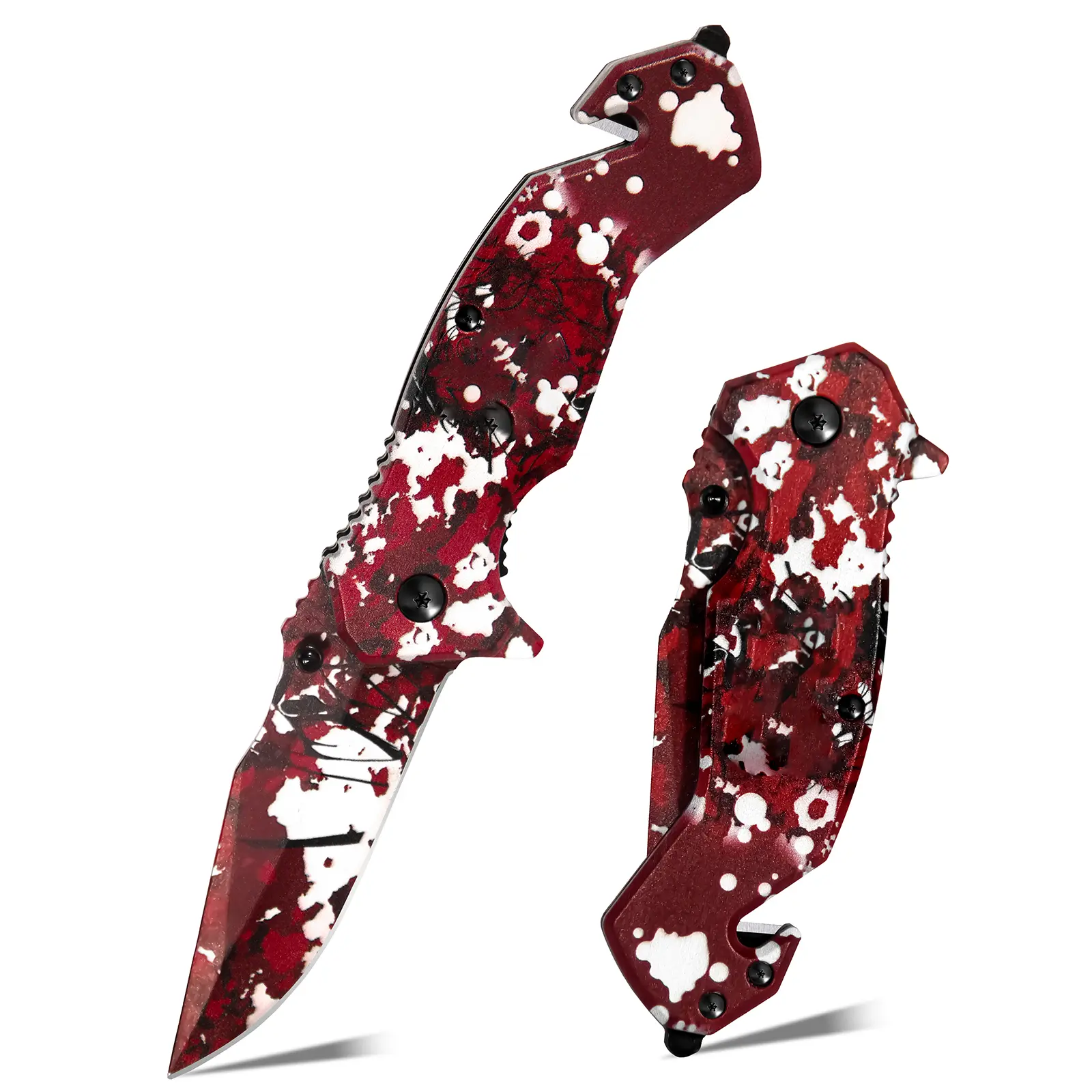 Crimson Abstract Manual Folding Utility Knife with Cord Cutter & Glass Breaker, Compact EDC Tool for Camping, Work & Car Kits