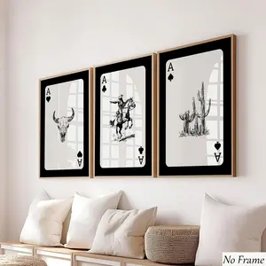 3 Piece Set, Cowboy and Bull Skull Posters, Unframed Art Print, Vintage Style, Wall Decor for Bedroom, Living Room, Dining Room, Office, Home Aesthetics