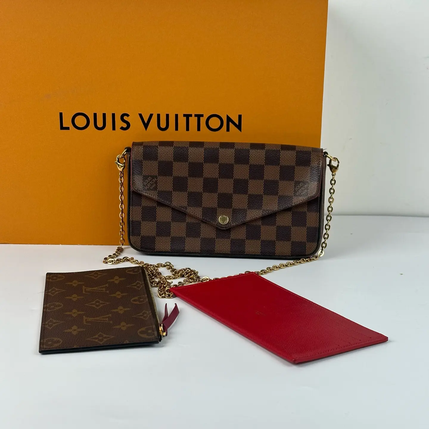 Pre-owned Louis Vuitton LV Felicie Damier Ebene Multi Pochette Chain Shoulder Bag