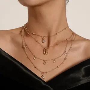 Women's Star of David Necklace, Multi-Layered Vintage Hip-Hop Style Pendant with Pavé Rhinestones and Shell Accents for All Seasons