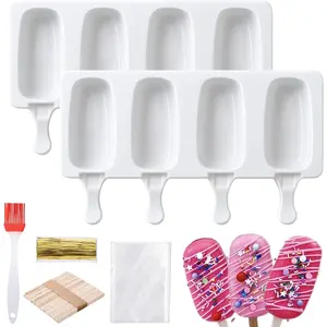 Cake Pop Mold Kit, 2 Pack 8 Cavities Cakesicle Molds  with 100 Wooden Sticks & 100 Packaging Bags with Ties, Cake Pop Maker Supplies Accessories, Baking Tools for Home Baking Desserts