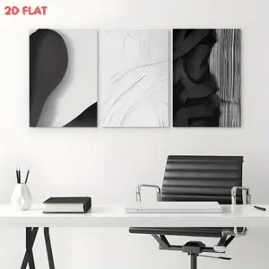 America 2D Flat 3pcs Black And White Abstract Canvas Wall Art Ready to Hang Geometric Print Easy Installation Various Sizes 8"x12" 12"x16" 16"x24" Suitable for Bedroom Living Room Corridor Decoration