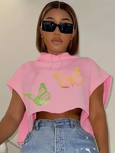 Women's Summer New Fashion Casual Hooded Animal Print T-Shirt, Slim Fit Short Front Long Back Ladies Top, Loose-Fitting No Zipper