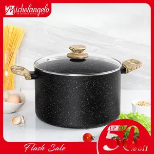 MICHELANGELO Stock Pot with Lid, 5/6/8/10 Quart Cooking Pot Nonstick Soup Pot with Lid, Granite Nonstick Pot Induction Compatible, Non Stick Pot for Cooking with Stay-cool Handles Black