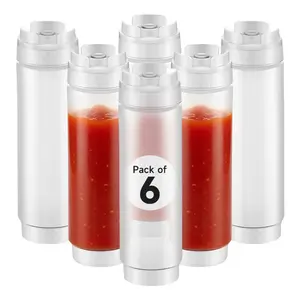6 Pack 16 Ounce Condiment Squeeze Bottle Refillable Lid Squeeze Bottle - Precision Dispensing Tip Flexible Clear Plastic Squeeze Bottle For Sauces