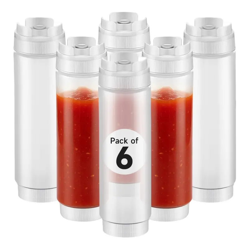 6 Pack 16 Ounce Condiment Squeeze Bottle Refillable Lid Squeeze Bottle - Precision Dispensing Tip Flexible Clear Plastic Squeeze Bottle For Sauces