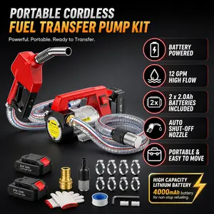 Fuel Transfer Pump Battery Powered - cordless transfer pump 12GPM 21V 260W Diesel & Kerosene Transfer Pump, Auto Shut-off Nozzle, for Truck/Tractor/Generator