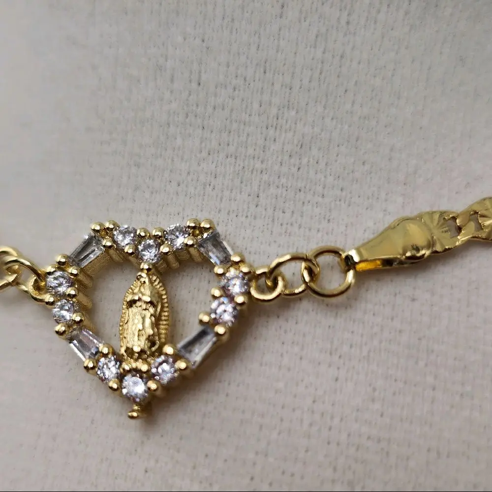 172 - Virgen Maria Bracelet Corazón Diamantado 14K GoldLaminated