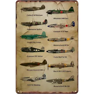 Vintage Aviation Airplane Decor Ww2 Poster Airplane Wall Art Military Decor Metal Signs Vintage Ww2 Planes Posters Boys Room Man Cave Garage Tin Sign 8x12 Inch
